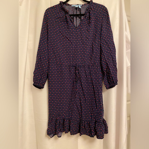 Draper James Navy Blue Floral Dot Lucinda Popover        Dress SIZE: Large - Picture 2 of 4